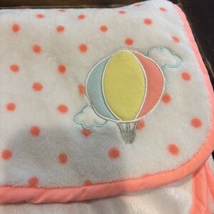 Carters Bright Neon Pink Polka Dot Hot Air Balloon Baby Blanket Security 30x40"